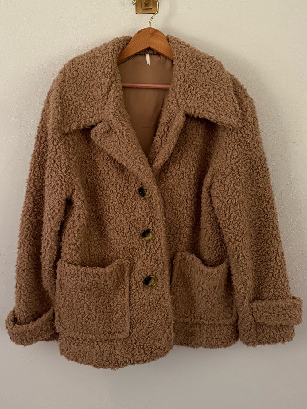 Free People So Soft Cozy Peacoat Tan Size Medium